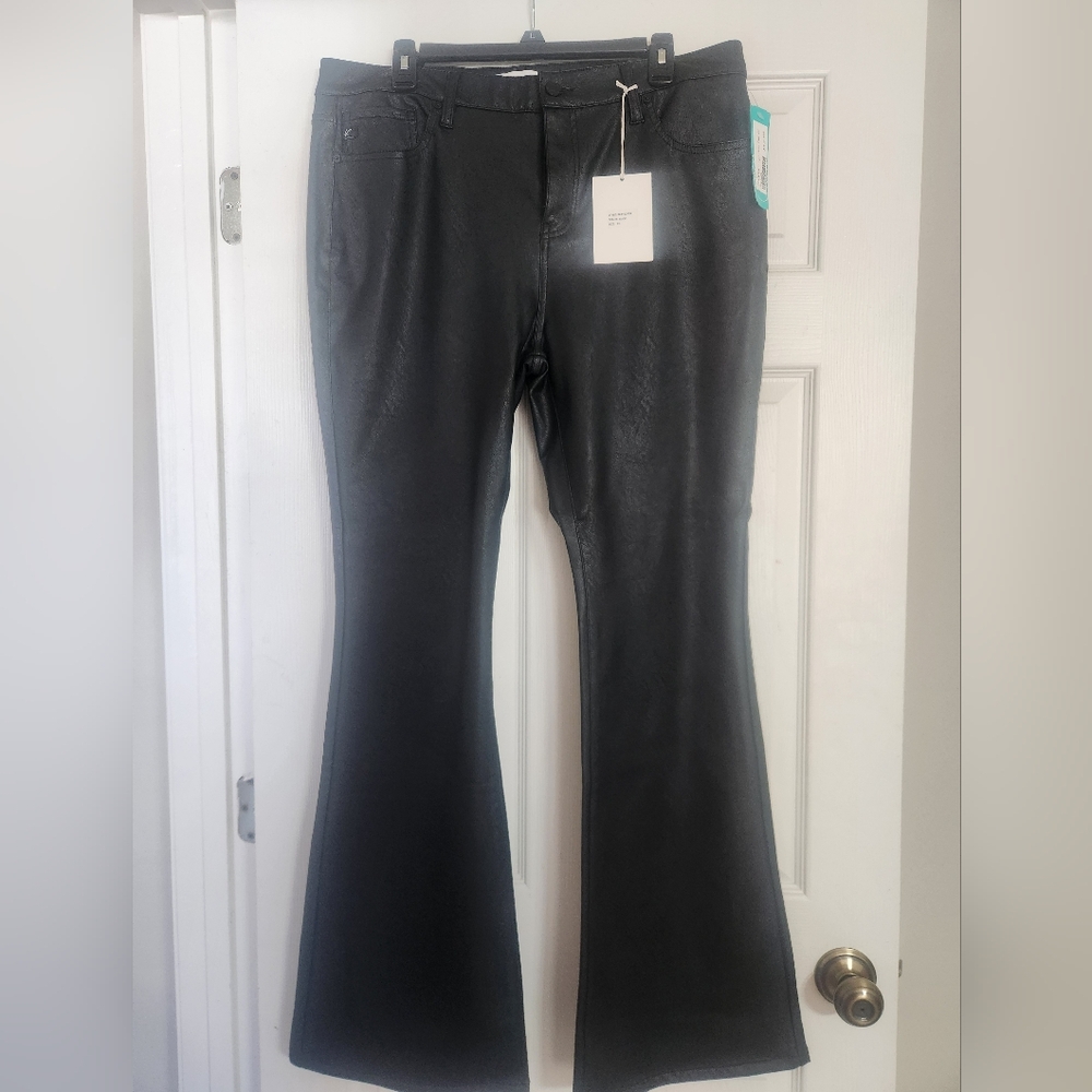 KanCan Black Flare Leather Cassi Pants